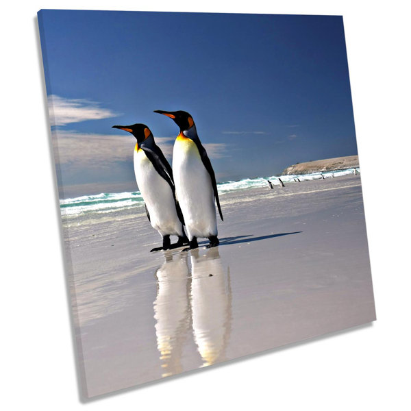 House of Hampton Penguins Beach Print CANVAS WALL ART Square Picture ...